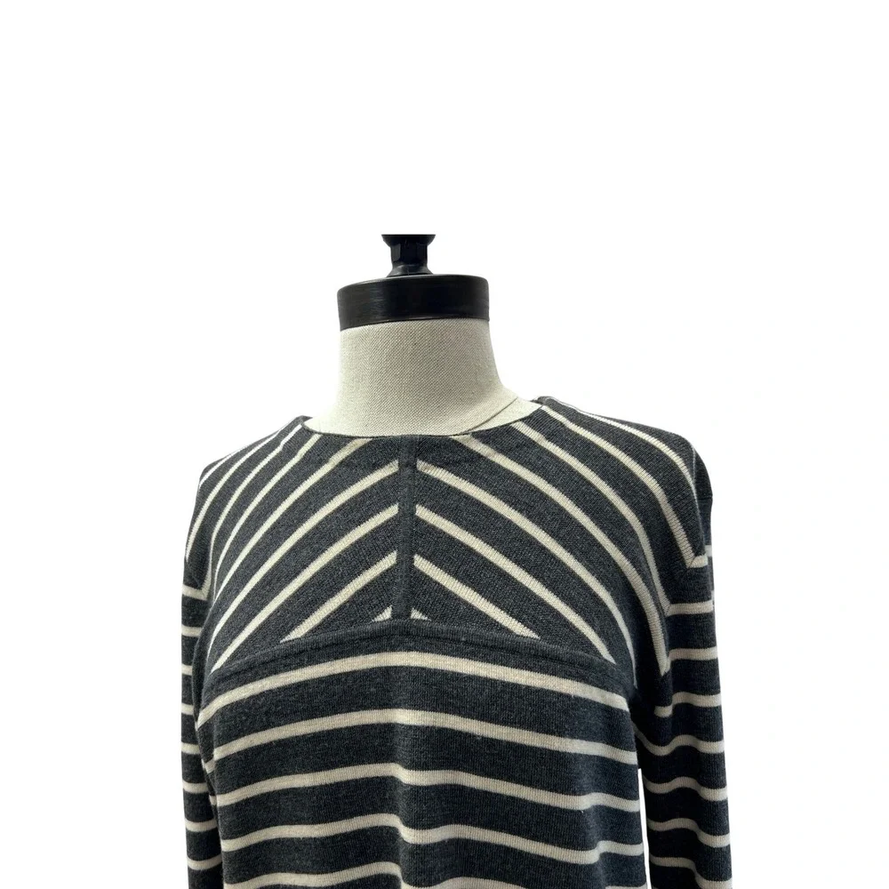Tory Burch Sweater Large Grey White Excellent Merino Wool Striped Tunic 30143667